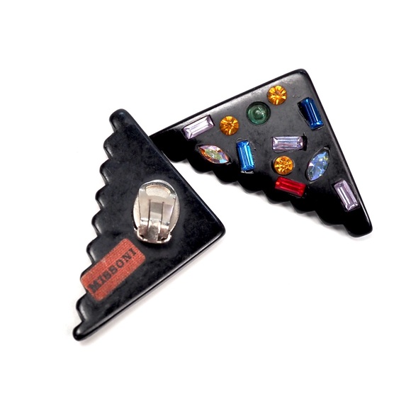 Missoni Black Geometric Earrings with Multicolor Gems
